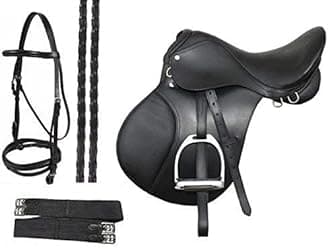 Skora Leather Jumping English Horse Saddle (Black, Standard)