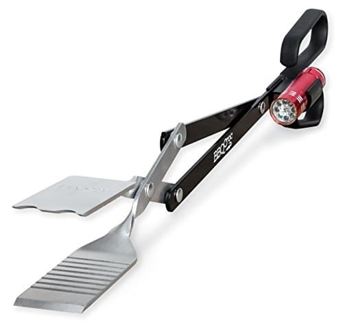 BBQCroc 3-in-1 Barbecue Tool 21-inch - Extra Light and Long Tongs, Spatula and Grill Scraper (Black) (21 inch with Flashlight)