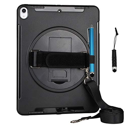 iPad Pro 12.9 3rd Generation (No Home Button) Shockproof Case with a 360 Degree Rotatable Kickstand and Handle (Shoulder Strap Combo-Black(Neutral))