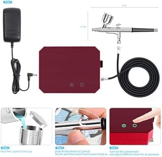 Gocheer Airbrush Kit with Air Compressor, 48 PSI High Pressure Air Brush Non-Clogging with 0.2/0.3/0.5mm Nozzle/Cleaning Sets, Ideal for Painting, Modeling, Cake Decor, Pastry, Makeup (Red)