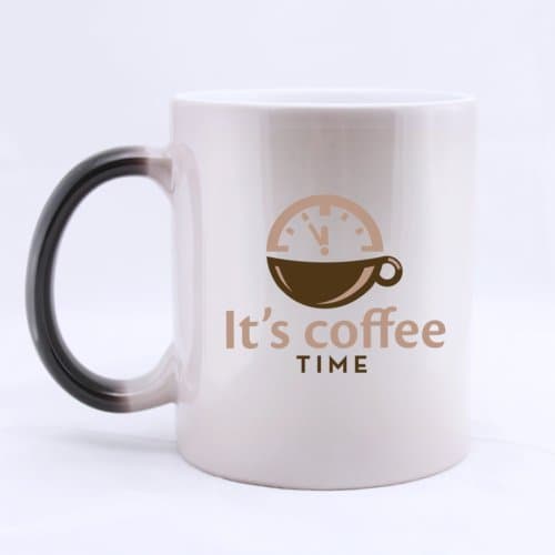 Ceramic Morphing Funny It's Coffee Time Coffee Clock Design Mug 11 Ounces Heat Sensitive Color Changing Mug - Great Mug For Coffee Shop,Drink Shop,Home,Office
