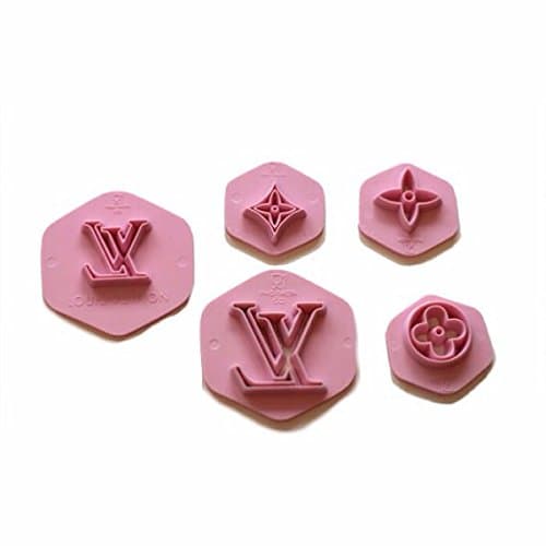 UniqueCookieCutters - 5 PCS SET - Impression Cutters Embossing Cake Decorating Tool Brand Logo Fashion Fondant Embossers + FREE GIFT INCLUDED!!! 1 FREE LACE MOLD!!!