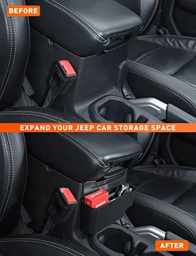 Savadicar Center Console Hanging Storage Organizer, Armrest ABS Tray for 2018-2024 Jeep Wrangler JL JLU 4XE and Jeep Gladiator JT, Interior Accessories, Black