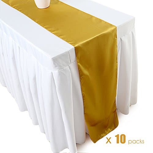 Ecore Gold Table Runner 10 Pack Satin Table Runners,12 x 108 Inches for Wedding Banquet Decoration