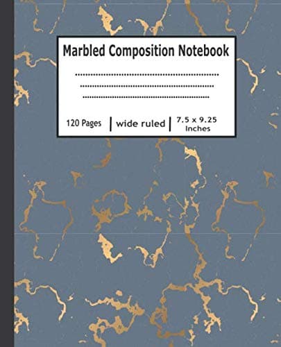 Marble Composition Notebook: Light gray with golden color. Marble Composition Notebook Wide Ruled 7.5 x 9.25 in, 120 pages book for girls, kids, school, students and teachers