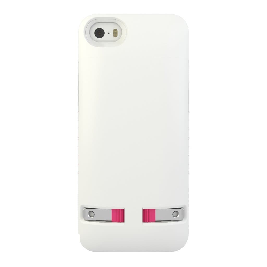 Prong 1050205 PocketPlug Protective Case with Built-in A/C Charger for iPhone 5/5S/5SE – White/Pink