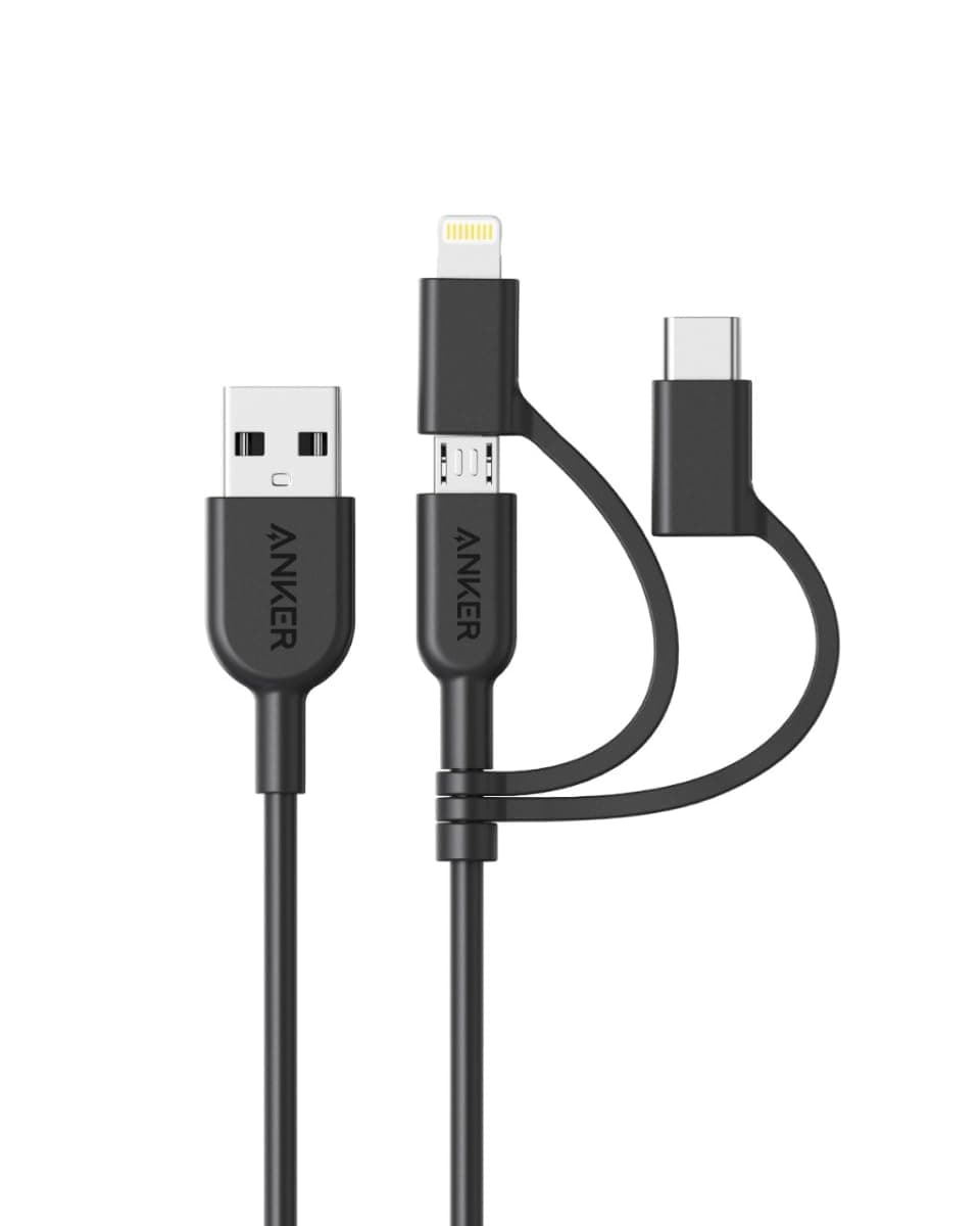 Anker PowerLine II 3-in-1 Cable (Support Lightning USB, USB-C, Micro USB Devices), Apple MFi Certified, Compatible with iPhone, iPad, and Android Devices