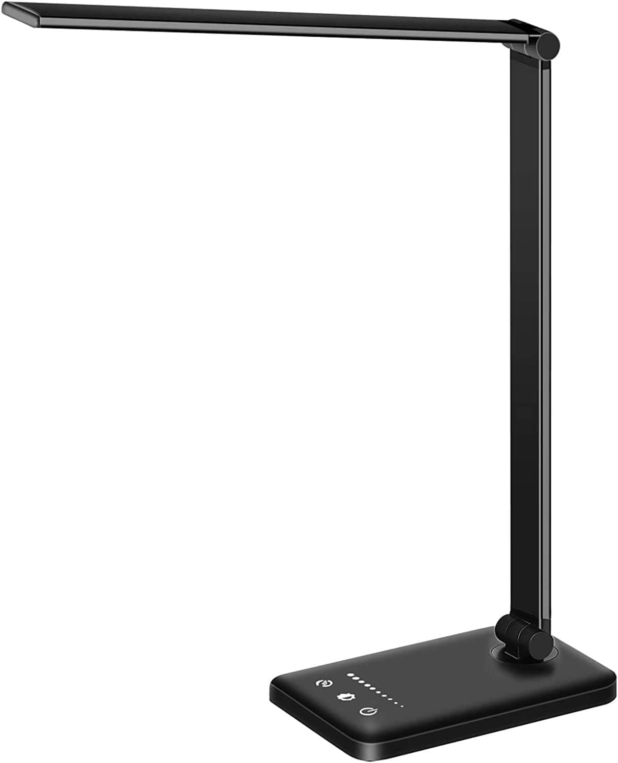 LED Desk Lamp Dimmable Table Lamp Reading Lamp with USB Charging Port, 5 Lighting Modes, Sensitive Control, 30/60 Minutes Timer (Black, First-Generation)