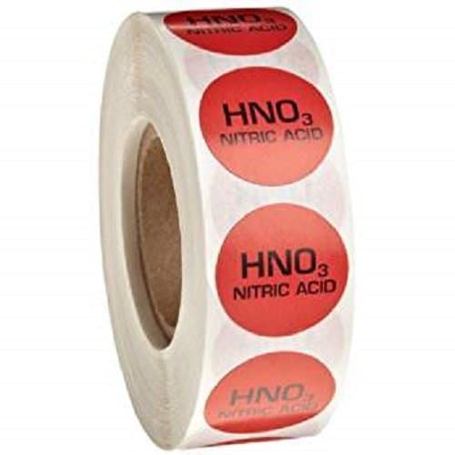 GWNITRICLABEL Nitric Acid (HNO3) Red 1" Diameter Color Coded Sample Labels (1000/rl)