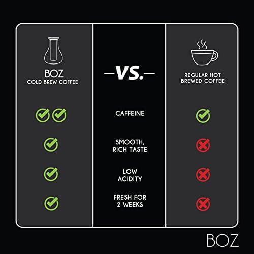 BOZ Cold Brew Iced Coffee Maker, 2 Quart Glass Pitcher | Ultra Fine Coffee Filter, Serving Carafe | 2L, 67 fl oz