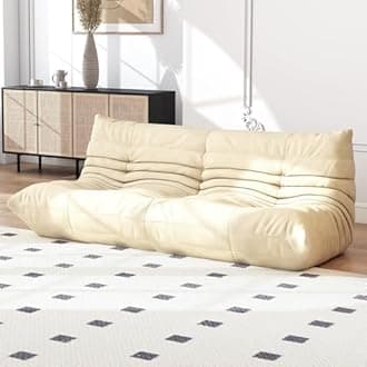 Full Foam Three Seater Sofa – Bean Bag Chairs Floor Couch for Adults, Waterproof Upholstery, Armless Fireside Lounge Chair for Living Room, Apartment, or Office (White)