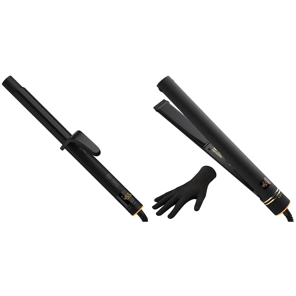 Hot Tools Pro Artist Black Gold Digital Ionic Curling & Flat Iron Set for Long-Lasting Curls & Straight Finish