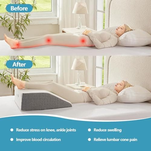 Leg Pillow for Elevation & Support, 24"x22"x10" Memory Foam Cushion with Grey White Patterned Polyester Cover, Ideal for Improving Circulation & Relaxing Leg