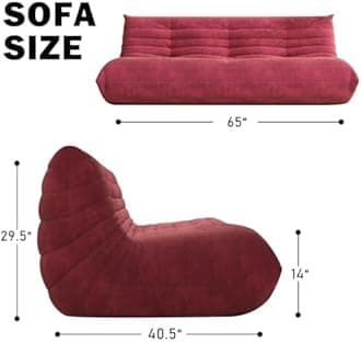 Big Bean Bag Chairs for Adults, 3 Seater Large Bean Bag Sofa, Fireside Chair Lazy Sofa Chair with High Density Comfortable Foam, Modern Bean Bag for Living Room, Bedroom, Office (Red)
