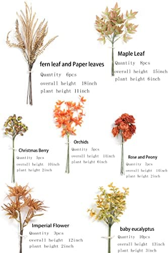 Serra Flora Artificial Greenery Stems Box Set,(Pack of 44pcs) with 7 Kinds of Faux Greenery Picks Filler for DIY Bridal Bouquets Wedding Floral Arrangement Table Centerpieces