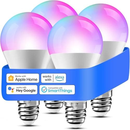 Smart Light Bulb, meross Smart WiFi LED Bulbs Compatible with Apple HomeKit, Siri, Alexa, Google Assistant and SmartThings, Dimmable E26 Multicolor 2700K-6500K RGBCW, 810 Lumens 60W Equivalent, 4 Pack
