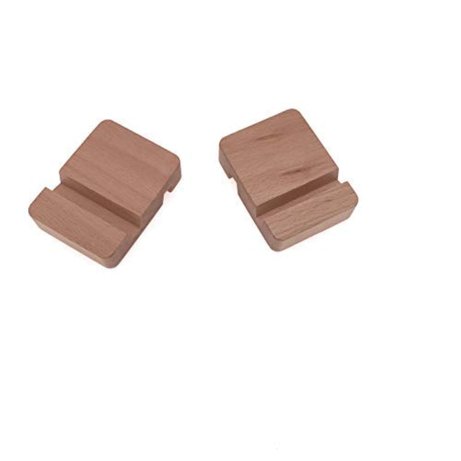 Set of 2 Beech Desktop Cell Phone Stand for iPhone, Portable Mobile Phone Holder Stand, Wooden Ipad Stand