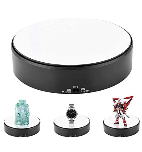 Ejoyous 360° Rotating Display Stand, Motorized Turntable Display Base Adjustable Speed Battery Operated Automatic Revolving Platform Round Mirror Surface for Jewelry Watch Photography