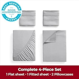Mellanni Extra Deep Pocket Sheets - King Size Sheet Set - 4 Piece 1800 Brushed Microfiber Bedding with Extra Deep Pocket Fitted Sheet - Easily Fits 18-21 inch Mattress (King, Light Gray)