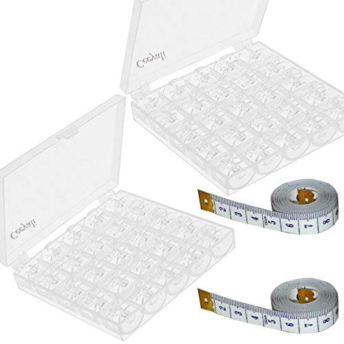 Ceeyali 50 Pcs Transparent Plastic Sewing Machine  Bobbins  with Bobbin Case for Brother Singer Babylock Janome Kenmore + 2 Pcs Measuring Tape