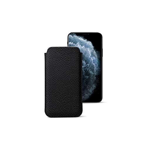 Lucrin - Classic Case Cover Sleeve Compatible with iPhone 11 Pro Max/XS Max / 8 Plus and Wireless Charging - Black - Granulated Leather