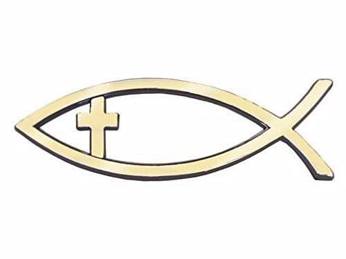 Swanson Auto Emblem Fish With Cross Gold