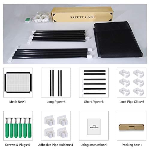 U-Picks Magic Dog Gate - All Metal Poles Frame, Lockable Baby Safety Barrier, Portable Isolation Net for Stairway & Doorway, 100 x 80cm