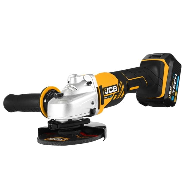 JCB 18V 115mm 4 1/2" Cordless Angle Grinder with 2 x 3.0Ah Li-ion Batteries & 2.4A Fast Charger, M14 Thread - 3 Position Anti-Vibration Side Handle - 3 Year Warranty