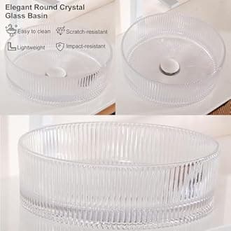 36" Floating Bathroom Vanity with Sink, Bathroom Cabinet with Round Crystal Glass Sink and Ultra-Thin Marble Countertop, Large Storage Drawer, Soft-Close Design, Pre-Assembled, Nature Wood