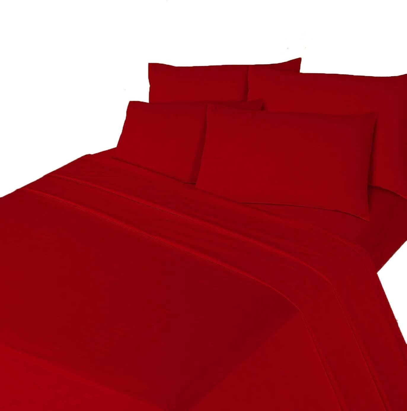 Rainbow StyleFlannelette Bed Sheet Set 100% Brushed Cotton Includes Fitted Sheet, Flat Sheet and 2 x Matching Pillowcase Bed Sheet Set Red King