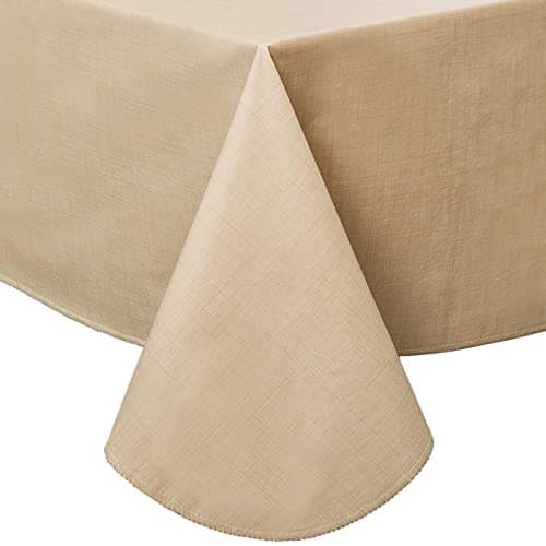 LIBERECOO Vinyl Tablecloth with Flannel Backing Waterproof Oil-Proof Plastic Table Cloth Wipeable PVC Table Cover for Indoor and Outdoor (Champagne Color, 60 x 102 Inch (8-10 Seats))