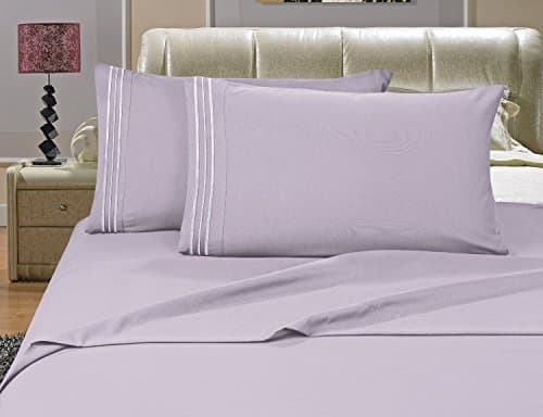 Sanderscollection Luxury Bed Sheets Elegance Linen 1500 Thread, Count Egyptian Quality Wrinkle Resistant, California King - Lilac