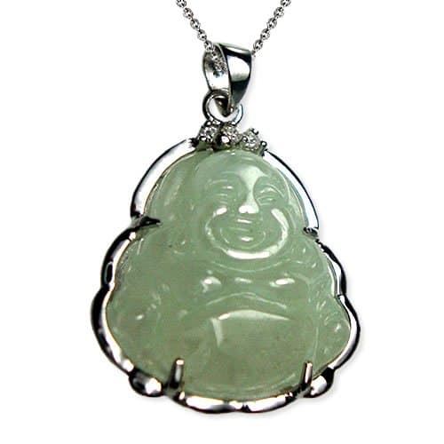 Laughing Buddha Jade Silver Pendant Necklace