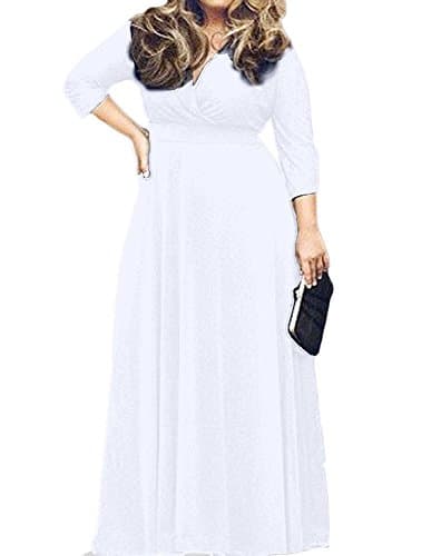 Women's Solid V-Neck 3/4 Sleeve Plus Size Evening Party Maxi Dress