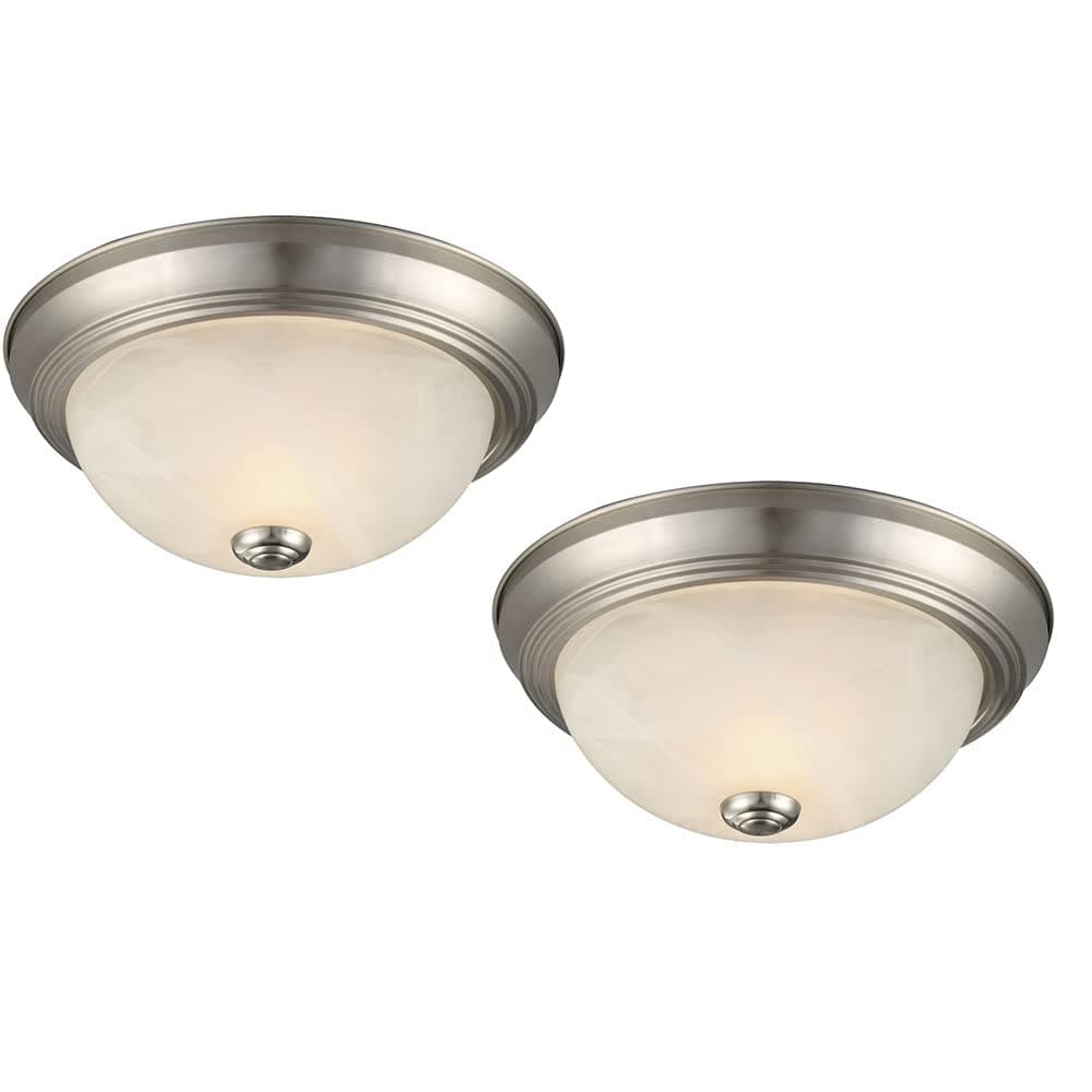 Ceiling Light, Flush Mount, Dimmable, Uses (2) 60W Bulbs, Satin Nickel, 11.25 in D x 4.75 in H, 2-Pack Includes Two Ceiling Lights, 587527