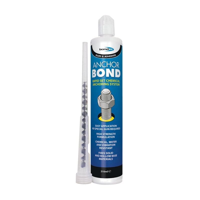 Bond It Anchor Bond Rapid Set Construction Adhesive Chemical Studding Polyester Resin Mortar Anchoring System Bolts Stud Wall Ties Starter Bars Screws Brick Concrete Plastic Metal Stone - Grey (310ml)