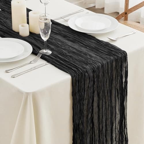 Black Cheesecloth Table Runner-13.3Ft Boho Gauze Cheese Cloth Table Runner 35x160 Inch Long Romantic Sheer Table Runner for Wedding Bridal Baby Shower Birthday Party Table Decoration