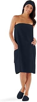 Boca Terry Womens Spa Wrap - 100% Cotton Spa, Shower, Bath and Gym Towel w Snaps - Med/Large, XXL, 4XL, 6XL Black