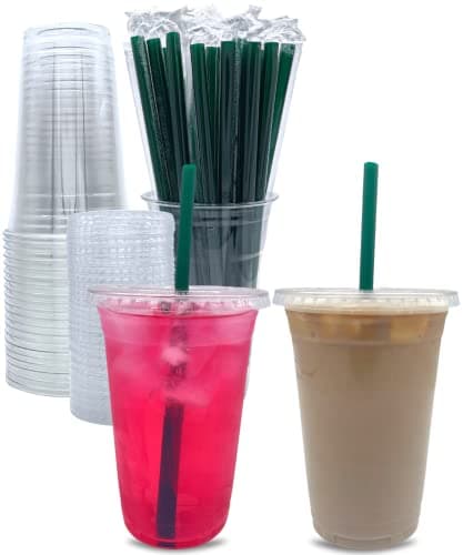 Aatriet [50 Sets] 20 oz Clear Plastic Cups with Lids and Straws, Disposable Party Cups for Cold Drinks, Iced Coffee, Iced Tea, Smoothies