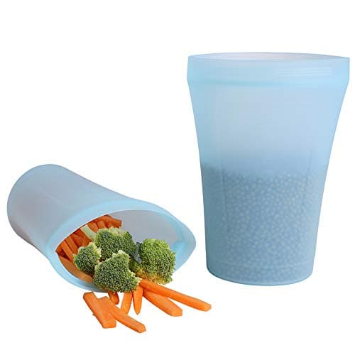 XOMOO Reusable Silicone Zip cup, 2 Pcs Zip Lock Top Storage Containers Food Storage Bag Ideal For, Sandwich, Snack Fruit, Make-up, Travel and More, Food grade platinum silica gel Child safe dining.…