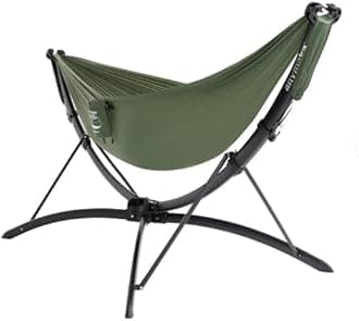 anymaka Hammock Set - Set Up in 3 Seconds Hammock Stand with Ultralight Double Hammock - 550 LBS Capacity - Portable Hammock Stand Stable on Any Terrain, Weather Resistant Forest Green