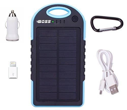 Boss 5000mAh Rain/ Shock/ Dust Resistant Solar Panel Charger for Apple and Android Phones - Blue
