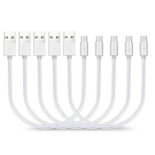 VOKOO Short Micro USB Cable [5 Pack 8 inches], Short Nylon Braided High Speed USB to Micro USB Charging Cables Compatible with Android Device - Silver