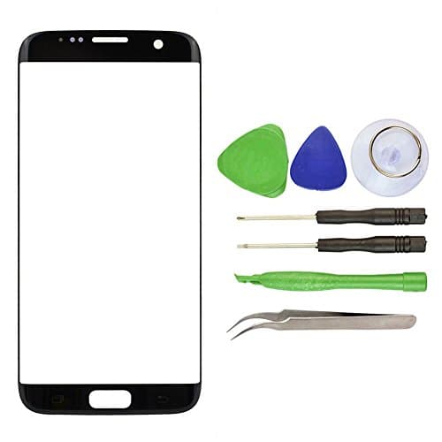 Samsung Galaxy S7 Edge Black Replacement Front Outer Lens Glass Screen CrazyFire Repair Kit with +Tools Kit+ 1 Pair Tweezers+ for G935V G935P G935F G935T G935A
