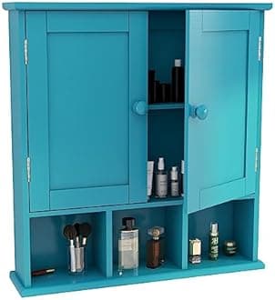 TaoHFE Turquoise Bathroom Cabinet,Bathroom Wall Cabinet with 2 Door Adjustable Shelves,Over The Toilet Storage Cabinet,Blue Bathrooms Cabinet Wall Mounted,Medicine Cabinets for Laundry
