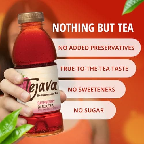 Tejava Raspberry Black Iced Tea, 6 Pack, 16.7oz PET Bottles, Unsweetened, Non-GMO, Kosher, No Sugar or Sweeteners, No calories, No Preservatives, Brewed in Small Batches