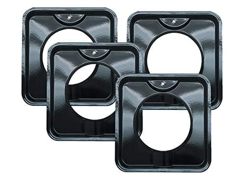 4 Pack | Style I 7.75 Inch Square, Heavy Duty Black Porcelain Drip Pans by Range Kleen