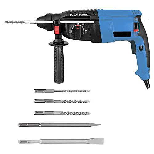 - 800W 26mm Heavy Duty Variable Speed Reversible Rotary Hammer Drill with 5 Bits & Case For Hammering, Drilling & Chiseling on Wood, Metal, Concrete (800-900Watts,Color-Multi, Material-Plastic)
