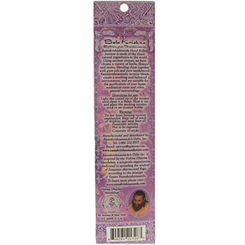 RAMAKRISHNANANDA Incense Stick Bala Krishna Saf, 10 CT