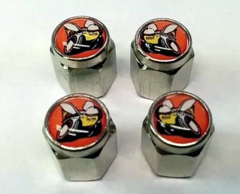 4 Valve Stem Caps Compatible with Scat Pack Hemi Challenger Charger (Chrome - Modern Orange)